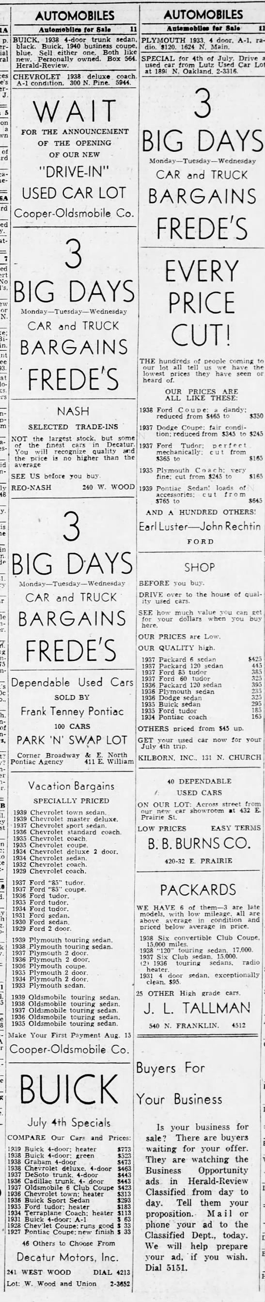 1940 area car ads